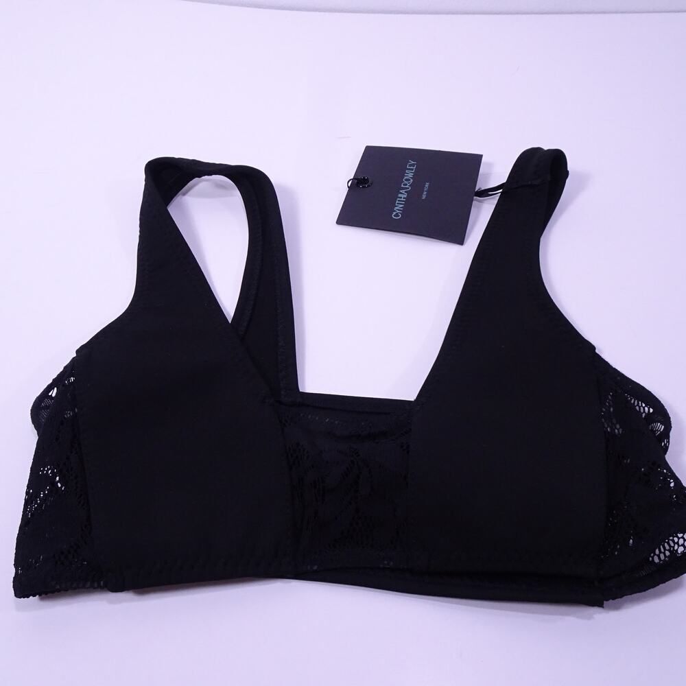 Cynthia Rowley Women's Black Gold Neoprene Lace Bikini Top Sz XS NWT 105